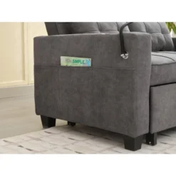 Racxily 3 In 1 Convertible Sleeper Sofa Bed, 2 Seat Futon Chair, Lounge Beds With USB Ports, Pull Out Armchair W/ Adjustable Backrest, Dark Grey -Baxton Studio Shop GUEST 20594139 7661 465b bd86 10786fccf228