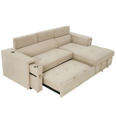 Racxily 96" Multi-Functional Pull-Out Sofa Bed L-Shape Sectional Sofa With Adjustable Headrest, Wireless Charging, Cup Holders And Hidden Storage 12 Racxily 96" Multi-Functional Pull-Out Sofa Bed L-Shape Sectional Sofa With Adjustable Headrest, Wireless Charging, Cup Holders And Hidden Storage - Image 12
