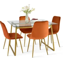 Monash 47"x32" Rectangular Modern Glass With Gold Base Dining Table -The Pop Maison -Baxton Studio Shop GUEST 20ad9092 624f 4d4b a0c2 f4d8071be8be