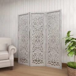 Farmhouse Wood Carved Room Divider Screen White - Olivia & May -Baxton Studio Shop GUEST 20ae6469 0945 4cab b049 d3c70c6fe138