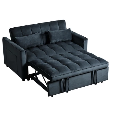Velvet 3-in-1 Convertible Sleeper Sofa Bed, Pull-Out Loveseat Futon With Adjustable Backrest, Side Pockets And Solid Wood Frame For Living Room 7 Velvet 3-in-1 Convertible Sleeper Sofa Bed, Pull-Out Loveseat Futon With Adjustable Backrest, Side Pockets And Solid Wood Frame For Living Room - Image 7