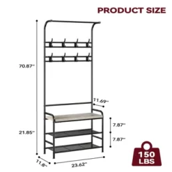 Narrow Hall Tree Storage Bench, 4-in-1 Coat Rack With 3-Tier Shelf And 8 Hooks, Rustic Grey -Baxton Studio Shop GUEST 21447ba5 3a1b 4be0 b81b bbfc8b278065