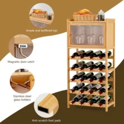 Costway 20-Bottle Bamboo Wine Rack Cabinet Freestanding Display Shelf W/ Glass Hanger -Baxton Studio Shop GUEST 215e70cf 6f02 4519 8940 b9d803b1c43c