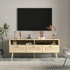 Aubrey 47.32" Rattan TV Stands With 3 Rattan Drawers And Solid Wood Feet For TVs Up To 50"-The Pop Maison -Baxton Studio Shop GUEST 21654fa9 a1af 480e 9a74 115ea896b8f3