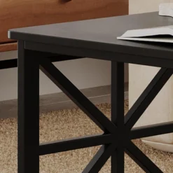 2-Tier Coffee Table For Small Spaces, X-Frame Living Room Low Coffee Table With Storage Shelf -Baxton Studio Shop GUEST 2193bdcc 78c8 4ea3 a391 a900efa4380e