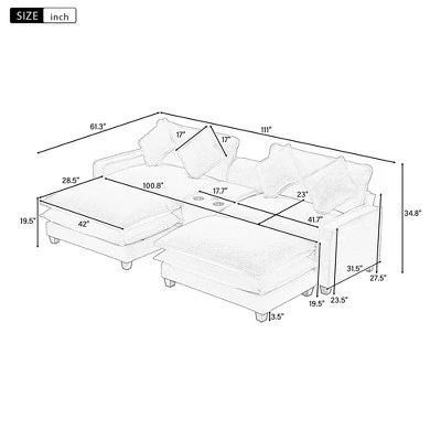 111" Sectional Sofa With 2 Removable Ottoman, Chenille Upholstered Sofa With 2 USB Ports, 2 Cup Holders And Large Storage Box 4A - ModernLuxe 2 111" Sectional Sofa With 2 Removable Ottoman, Chenille Upholstered Sofa With 2 USB Ports, 2 Cup Holders And Large Storage Box 4A - ModernLuxe - Image 2