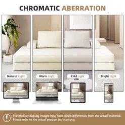 Convertible Sofa Bed With Removable Backrests & Pillows, Fluffy Chenille DIY Sleeper Sofa Couch Chaise Lounge Game Pad - ModernLuxe -Baxton Studio Shop GUEST 2203662d 23da 4018 b31f 2334225f34cf