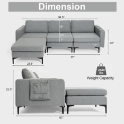 Costway Modular L-shaped 3 Seat Sectional Sofa W/ Reversible Chaise & 2 USB Ports 14 Costway Modular L-shaped 3 Seat Sectional Sofa W/ Reversible Chaise & 2 USB Ports -Baxton Studio Shop GUEST 22066954 7015 4c1f 81b6 365817917067