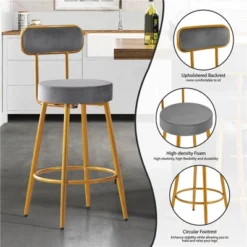 Yaheetech Velvet Ergonomic Bar Stools With Backrest And Footrest Set Of 2 -Baxton Studio Shop GUEST 223157d2 c7ef 450c b3bc 57a9347aad85