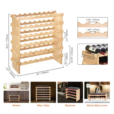 VEVOR 48 Bottle Stackable Modular Wine Rack, 6-Tier Solid Bamboo Wood Storage Racks, Floor Freestanding Wines Holder Display Shelf, Natural Color 7 VEVOR 48 Bottle Stackable Modular Wine Rack, 6-Tier Solid Bamboo Wood Storage Racks, Floor Freestanding Wines Holder Display Shelf, Natural Color - Image 7