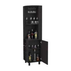Gulches Wengue Finish Storage Shelf With 4 Spacious Shelves, Built In Glass Holder And Wine Rack For Elegant Display -Baxton Studio Shop GUEST 22da4045 3588 46a2 bb97 e0331cbddfc2