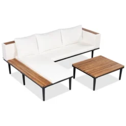 TIRAMISUBEST L-Shaped Acacia Wood Patio Set - 5-Piece Outdoor Sectional With Removable Cushions, Coffee Table & Side Table, Beige -Baxton Studio Shop GUEST 23071607 a126 4709 8200 36a419218873