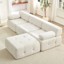 Mjkone L-Shaped Velvet 3-Seater Modular Sectional Sofa With Ottoman, Convertible Sofa Couches With Rivet Trim -Baxton Studio Shop GUEST 230a518e 7c13 4795 a1a2 61cccaf433be