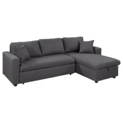 87.4"W Modern L-Shaped Sectional Sofa, Elegant Upholstered Sleeper Sofa Bed With Storage Chaise & 2 Throw Pillows, Gray - ModernLuxe -Baxton Studio Shop GUEST 23222bbb 2242 4b14 9cc0 ecff76d3eef1