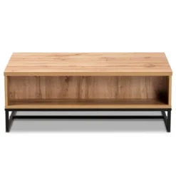 Franklin Wood And Metal 2 Drawer Coffee Table Oak/Black - Baxton Studio: Large Storage, Modern Design -Baxton Studio Shop GUEST 232efced a227 4dad 8c35 3188a241839f