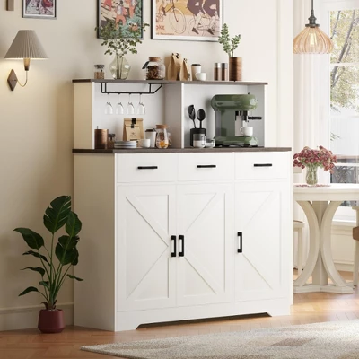 Farmhouse Sideboard Buffet Cabinet With Microwave Stand – Barn Doors, Drawers & Shelves 9 Farmhouse Sideboard Buffet Cabinet With Microwave Stand – Barn Doors, Drawers & Shelves - Image 9