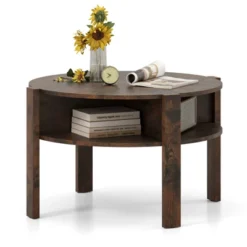 Tangkula 29.5" 2-Tier Round Coffee Table W/ Storage 4 Shelves Faux Wooden Top -Baxton Studio Shop GUEST 23ef9197 bfd2 432f a09f 399570cf095d