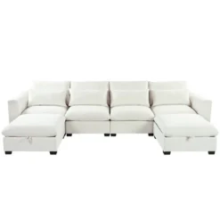 Modular Sofa With 2 Storage Ottomans, U-shaped Sofa Couch, Freely Transformable, Beige/Gray/Blue-ModernLuxe 22 Modular Sofa With 2 Storage Ottomans, U-shaped Sofa Couch, Freely Transformable, Beige/Gray/Blue-ModernLuxe -Baxton Studio Shop GUEST 247bdcf4 7270 45ea 8c69 bc14ba6ab784