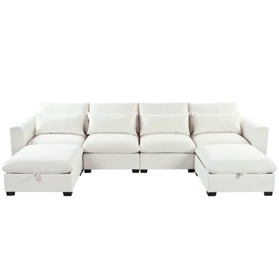 Modular Sofa With 2 Storage Ottomans, U-shaped Sofa Couch, Freely Transformable, Beige/Gray/Blue-ModernLuxe 8 Modular Sofa With 2 Storage Ottomans, U-shaped Sofa Couch, Freely Transformable, Beige/Gray/Blue-ModernLuxe - Image 8