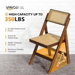 VINGLI 2-Pack Rattan Folding Chair, 360° Swivel Backrest, Rubberwood Frame -Baxton Studio Shop GUEST 24b3c07a 2e49 4ac2 8bbe 6ef4677d45db