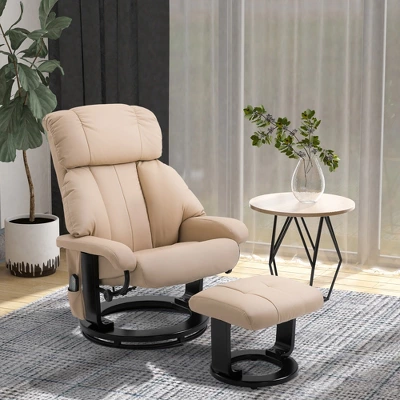 HOMCOM Recliner With Ottoman Footrest, Recliner Chair With Vibration Massage, Faux Leather And Swivel Wood Base For Living Room And Bedroom 2 HOMCOM Recliner With Ottoman Footrest, Recliner Chair With Vibration Massage, Faux Leather And Swivel Wood Base For Living Room And Bedroom - Image 2