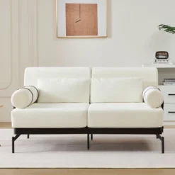 Modern Loveseat Sofa 59" Sofa Couch 2-Seater Sofa With Flexible USB Ports , Unique Cylindrical Armrests For Living Room, Beige