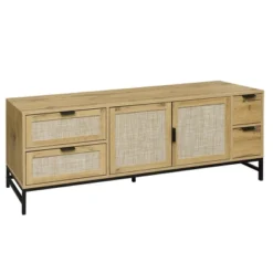 59.09" Elegant Rattan TV Stand With Adjustable Shelves And Wood Grain Finish - ModernLuxe 10 59.09" Elegant Rattan TV Stand With Adjustable Shelves And Wood Grain Finish - ModernLuxe -Baxton Studio Shop GUEST 2519b0d0 bc6b 4838 a143 88a712890aaf