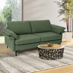 Costway Modern Loveseat Fabric 2-Seat Sofa Couch For Small Space W/Metal Legs Army