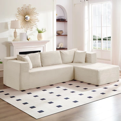 Mjkone 106''Minimalist 2-Piece Corduroy Modular Chaise Sectional Sofa Deep Seat,L-Shaped Upholstered Couch With Right Chaise 4 Mjkone 106''Minimalist 2-Piece Corduroy Modular Chaise Sectional Sofa Deep Seat,L-Shaped Upholstered Couch With Right Chaise - Image 4