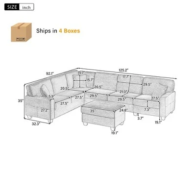 Upholstered Sectional Sofa L-shaped Sofa With Movable Ottoman & Side Storage Pockets - ModernLuxe 6 Upholstered Sectional Sofa L-shaped Sofa With Movable Ottoman & Side Storage Pockets - ModernLuxe - Image 6