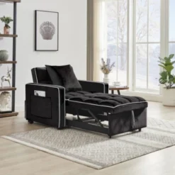 Modern Black Three-in-one Sofa Bed Chair, Folding Design, Adjustable Back, Converts To Recliner Or Single Bed For Adults -Baxton Studio Shop GUEST 25fd2676 7def 4f1e 902e fe909d63fe2e
