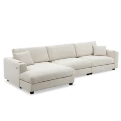 134"W Oversized Corduroy Sectional Sofa, L Shaped Sofa Couch With USB Charging Port, Cup Holder 4B -ModernLuxe -Baxton Studio Shop GUEST 26345cef e47e 4c58 a1bb 1bea3d78af27 1