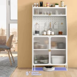 Costway 5-tier Metal Kitchen Bakers Rack With Pegboard 8 Hooks 5-position Adjustable Shelf White -Baxton Studio Shop GUEST 263d461e 3e3e 4d68 99dd 4d335d5ec6d2