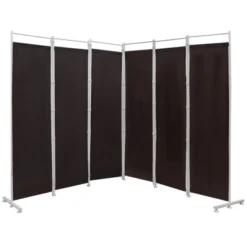 Costway 6-Panel Room Divider Folding Privacy Screen W/Steel Frame Decoration BrownBlack -Baxton Studio Shop GUEST 2677a317 d85b 41f0 8605 a31a0a045480