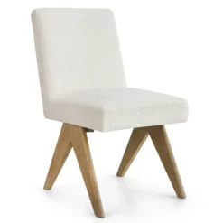 Set Of 2 Boucle Dining Chairs, Upholstered Armless Side Chairs With Solid Oak V-Leg Design For Modern Dining Room-Maison Boucle -Baxton Studio Shop GUEST 26943b9b b7c4 4d91 ae9c 0efbdab18813