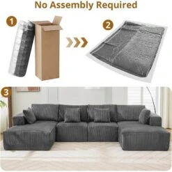 137" Sectional Couch Cloud Modular Modern U-Shaped Sofa With Chaise Lounge, Corduroy Fabric, No Assembly Required -Baxton Studio Shop GUEST 269452d9 0e82 4ca9 bc96 365af8126212