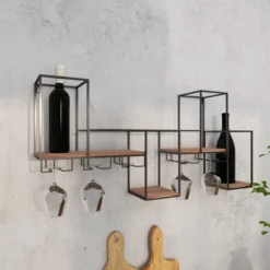 Metal Geometric 7 Bottle Wall Wine Rack With 5 Glass Holder Slots Black - Olivia & May -Baxton Studio Shop GUEST 269aa038 493a 4dba a584 f1f5c55ab517