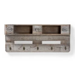 Ferguson Vintage Rustic Whitewashed Oak Finished Wood Wall Mounted Coat Rack With Shelves Oak - Baxton Studio