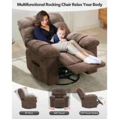 Rocking Recliner Chair,360° Swivel Rocker Chair For Living Room,Upholstered Fabric Glider Chair With Side Pockets Deep Seat, For Living Room, Bedroom -Baxton Studio Shop GUEST 26b2bb82 5d0f 44c9 a45c ef6d127d4983