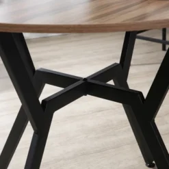 HOMCOM Industrial Dining Table Set Space-Saving Kitchen Table And Chairs Set With Round Table Padded Seat And Steel Frame Brown 5 Piece 9 HOMCOM Industrial Dining Table Set Space-Saving Kitchen Table And Chairs Set With Round Table Padded Seat And Steel Frame Brown 5 Piece -Baxton Studio Shop GUEST 26bcf643 3218 4437 87a8 c458afa089d1