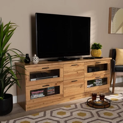 Adelino Wood 2 Drawer TV Stand For TVs Up To 55" Oak Brown/Black - Baxton Studio 4 Adelino Wood 2 Drawer TV Stand For TVs Up To 55" Oak Brown/Black - Baxton Studio - Image 4