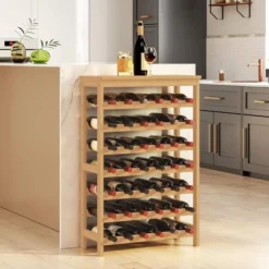 SONGMICS 42-Bottle Wine Rack Free Standing Floor, 7-Tier Display Wine Storage Shelves With Table Top, Bamboo Wobble-Free Bottle Holder -Baxton Studio Shop GUEST 27279274 a28d 4b18 8a07 143ed3b2fa35