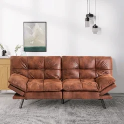 Vipbear 71" Futon Convertible Memory Foam Sofa Bed, Modern Loveseat For Living Room, Adjustable Armrests Backrest Sofabed, Faux Leather - Black -Baxton Studio Shop GUEST 274c3fc6 1f0f 49aa afdf 3083c264f7d2