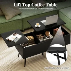 Tangkula Lift Top Coffee Table W/ Split Top & 2 Hidden Compartments Tapered Metal Legs -Baxton Studio Shop GUEST 27517df3 db32 4744 9c4c 5d7134b76ef5