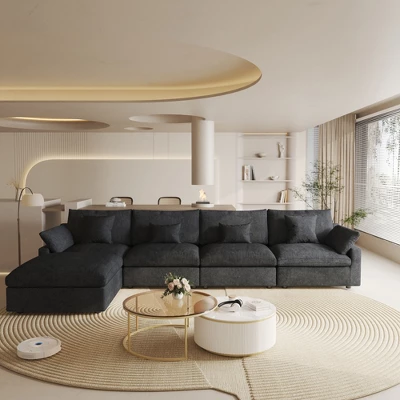 Cloud Couch Modular Sectional Sofa,156" L Shaped Couch, Oversized Down Filled Convertible Wide Seater,4 Seater With Ottoman For Living Room Set 1 Cloud Couch Modular Sectional Sofa,156" L Shaped Couch, Oversized Down Filled Convertible Wide Seater,4 Seater With Ottoman For Living Room Set