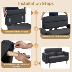 Yaheetech 46inch Fabric Loveseat Sofa With Lumbar Pillow For Office, Bedroom -Baxton Studio Shop GUEST 27696981 fe87 4d30 8216 8d2bd5d21ec1