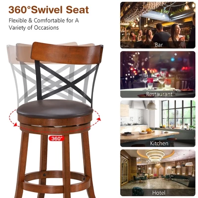 Costway Set Of 4 Bar Stools Swivel 25'' Dining Bar Chairs With Rubber Wood Legs 3 Costway Set Of 4 Bar Stools Swivel 25'' Dining Bar Chairs With Rubber Wood Legs - Image 3