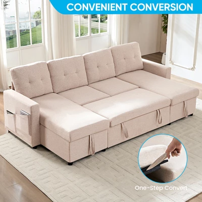 Mjkone W98" 4-Seater Modular Sleeper Sofa Bed With Storage Chaise,U-shaped Sofa With Pull-out Bed 8 Mjkone W98" 4-Seater Modular Sleeper Sofa Bed With Storage Chaise,U-shaped Sofa With Pull-out Bed - Image 8