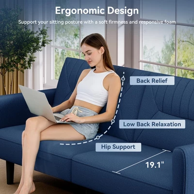 Dyonery 75.8" Linen Fabric Comfy Futon Couch Bed For Living Room 3 Seater Convertible Sleeper Sofa With Adjustable Backrests Modern Folding Loveseat 7 Dyonery 75.8" Linen Fabric Comfy Futon Couch Bed For Living Room 3 Seater Convertible Sleeper Sofa With Adjustable Backrests Modern Folding Loveseat - Image 7