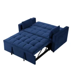 DOMETOUR 55 Inch Pull-out Sleeper Upholstered Sofa Bed With Two Pillows, Futon Convertible Sofa Bed Velvet Loveseat For Living Room Bedroom